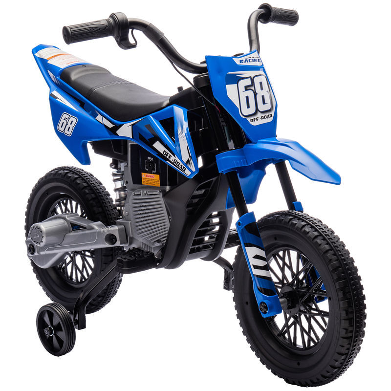 Aiyaplay mota électrique infantil 12v com música, velocidade ajustável 2,4-5 km/h, rodas auxiliares removíveis, 30 kg, 107x56x70 cm, bleu