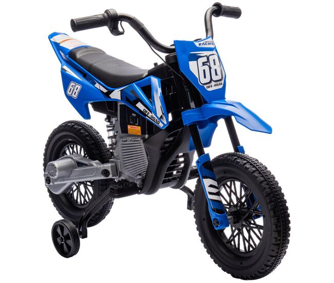 Aiyaplay mota électrique infantil 12v com música, velocidade ajustável 2,4-5 km/h, rodas auxiliares removíveis, 30 kg, 107x56x70 cm, bleu