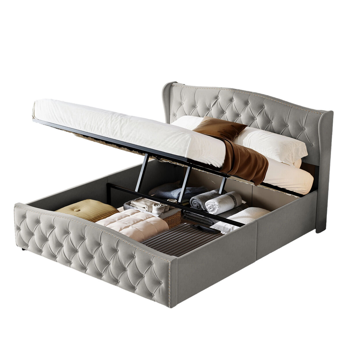 Cama capitonê 140x200 cm - estrado de ripas - arrumação hidráulica - veludo