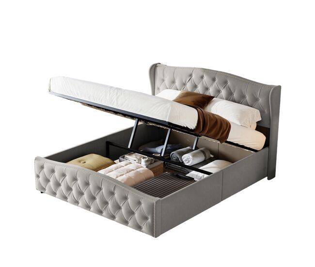 Cama capitonê 140x200 cm - estrado de ripas - arrumação hidráulica - veludo