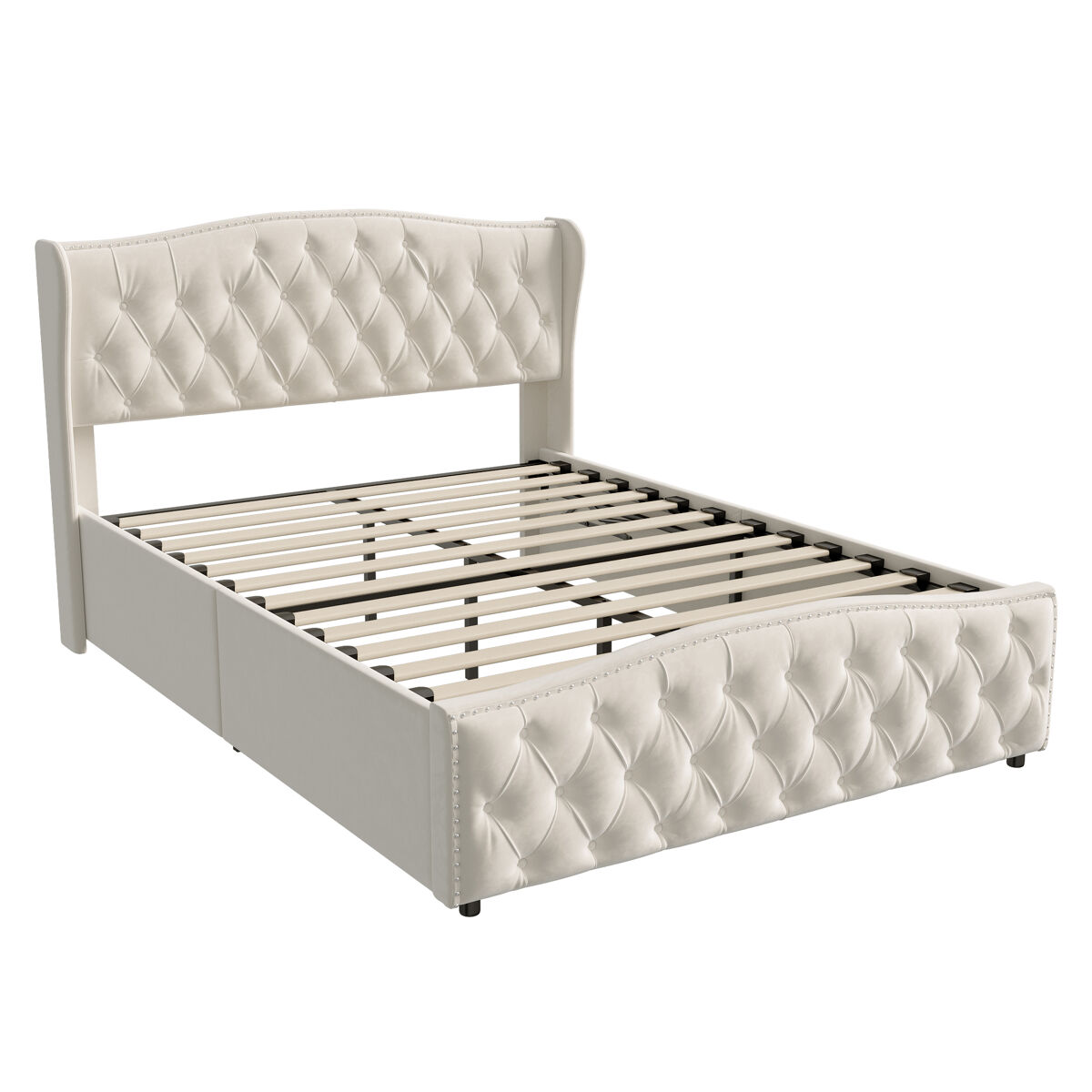 Cama estofada 160x200cm com estrado de ripas, cama box hidráulica com box e espaço de arrumação, cama de casal em veludo, cama com arrumação, cama