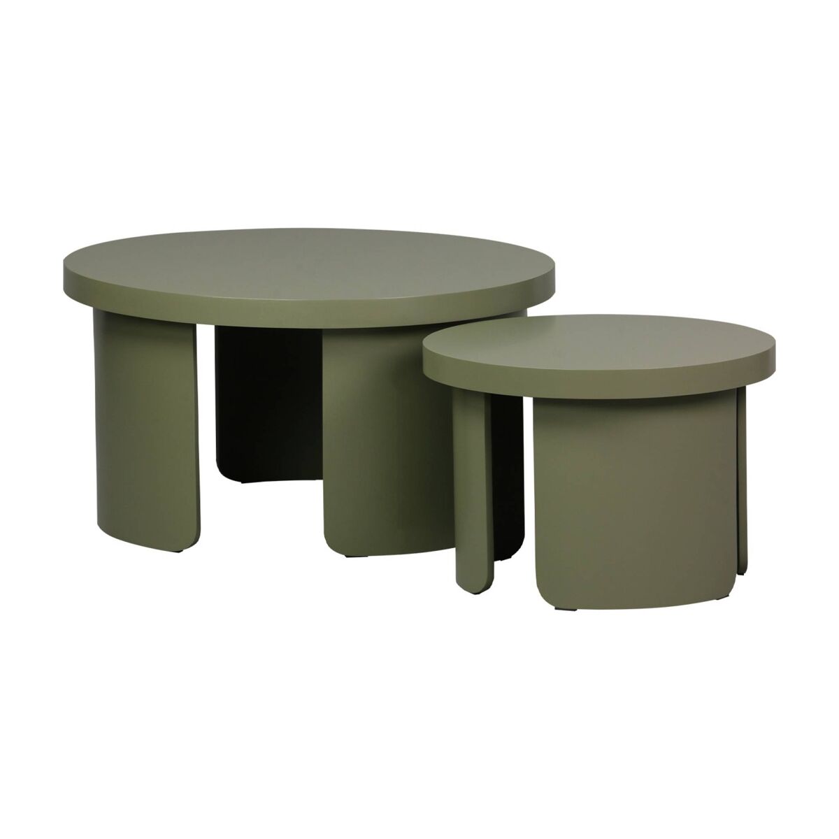 Mesa de centro redonda encaixável, set de 2 verde caqui - 70x70x38 cm