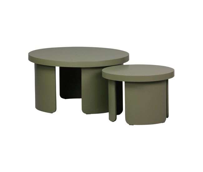 Mesa de centro redonda encaixável, set de 2 verde caqui - 70x70x38 cm