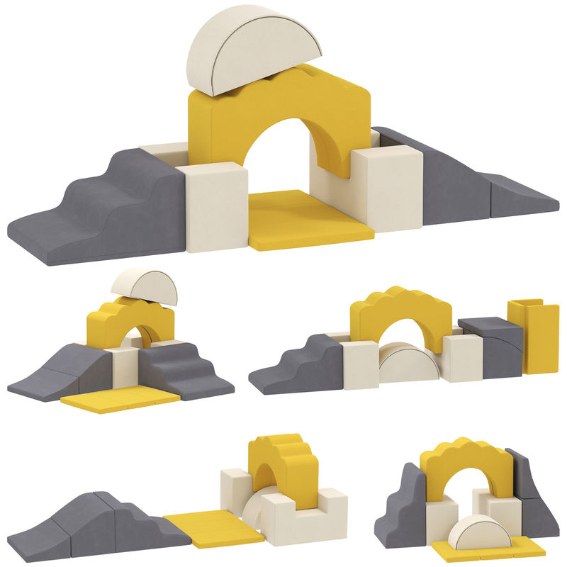 Aiyaplay conjunto de 7 blocos de espuma infantil, blocos psicomotores com base antiderrapante, montessori, kit de trepar e gatinhar interior, 0,5-3 anos, jaune