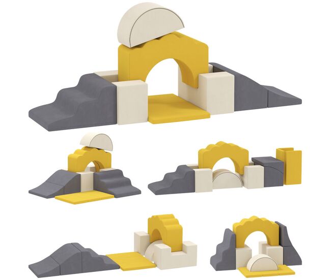 Aiyaplay conjunto de 7 blocos de espuma infantil, blocos psicomotores com base antiderrapante, montessori, kit de trepar e gatinhar interior, 0,5-3 anos, jaune