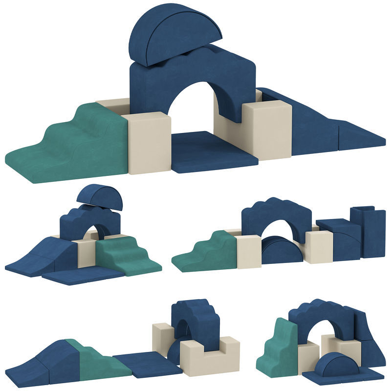 Aiyaplay conjunto de 7 blocos de espuma para enfants, blocos de psicomotricidade com base antiderrapante, montessori, conjunto de escalada suave para interior, 6 meses-3 anos, bleu