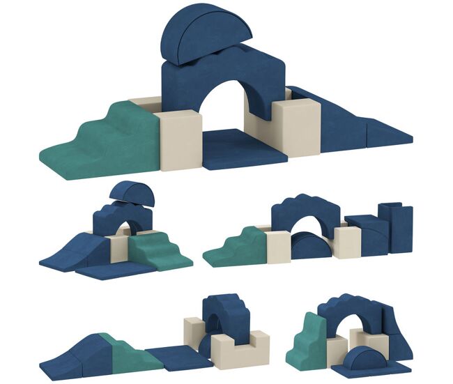 Aiyaplay conjunto de 7 blocos de espuma para enfants, blocos de psicomotricidade com base antiderrapante, montessori, conjunto de escalada suave para interior, 6 meses-3 anos, bleu