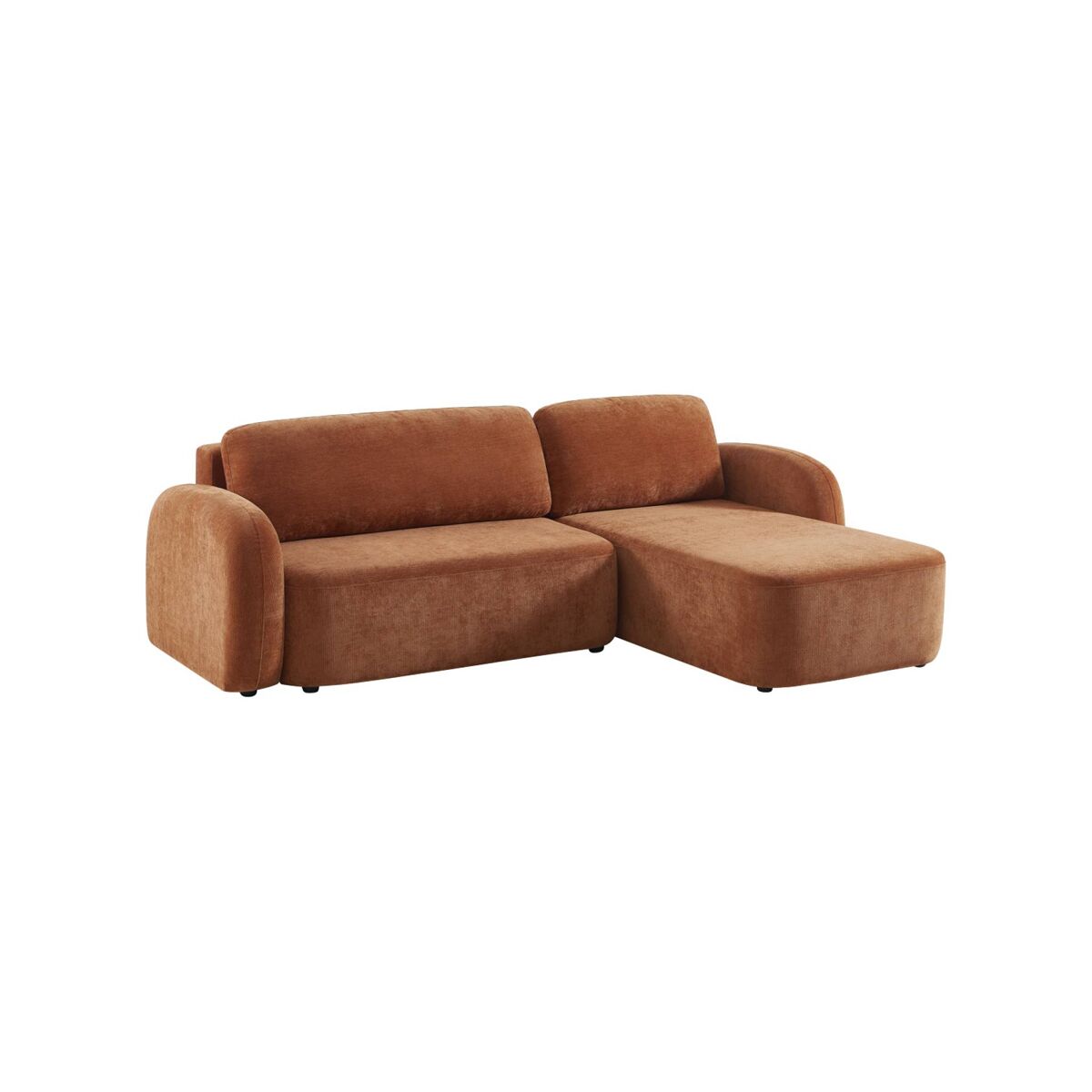 Sofá-cama de canto reversível com chaise longue, cama e baú, 3 lugares, nouma, terracotta, 251x170x84 cm