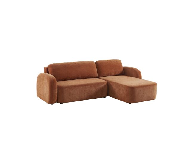 Sofá-cama de canto reversível com chaise longue, cama e baú, 3 lugares, nouma, terracotta, 251x170x84 cm