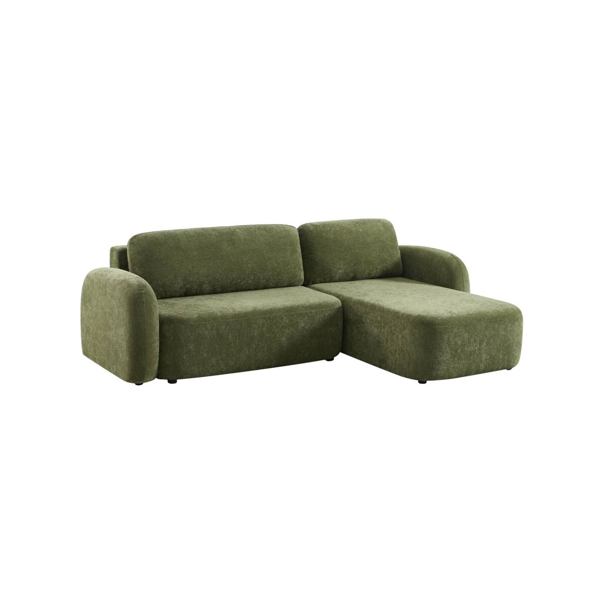 Sofá-cama de canto reversível com chaise longue, cama e baú, 3 lugares, nouma, verde, 251x170x84 cm