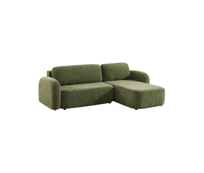 Sofá-cama de canto reversível com chaise longue, cama e baú, 3 lugares, nouma, verde, 251x170x84 cm