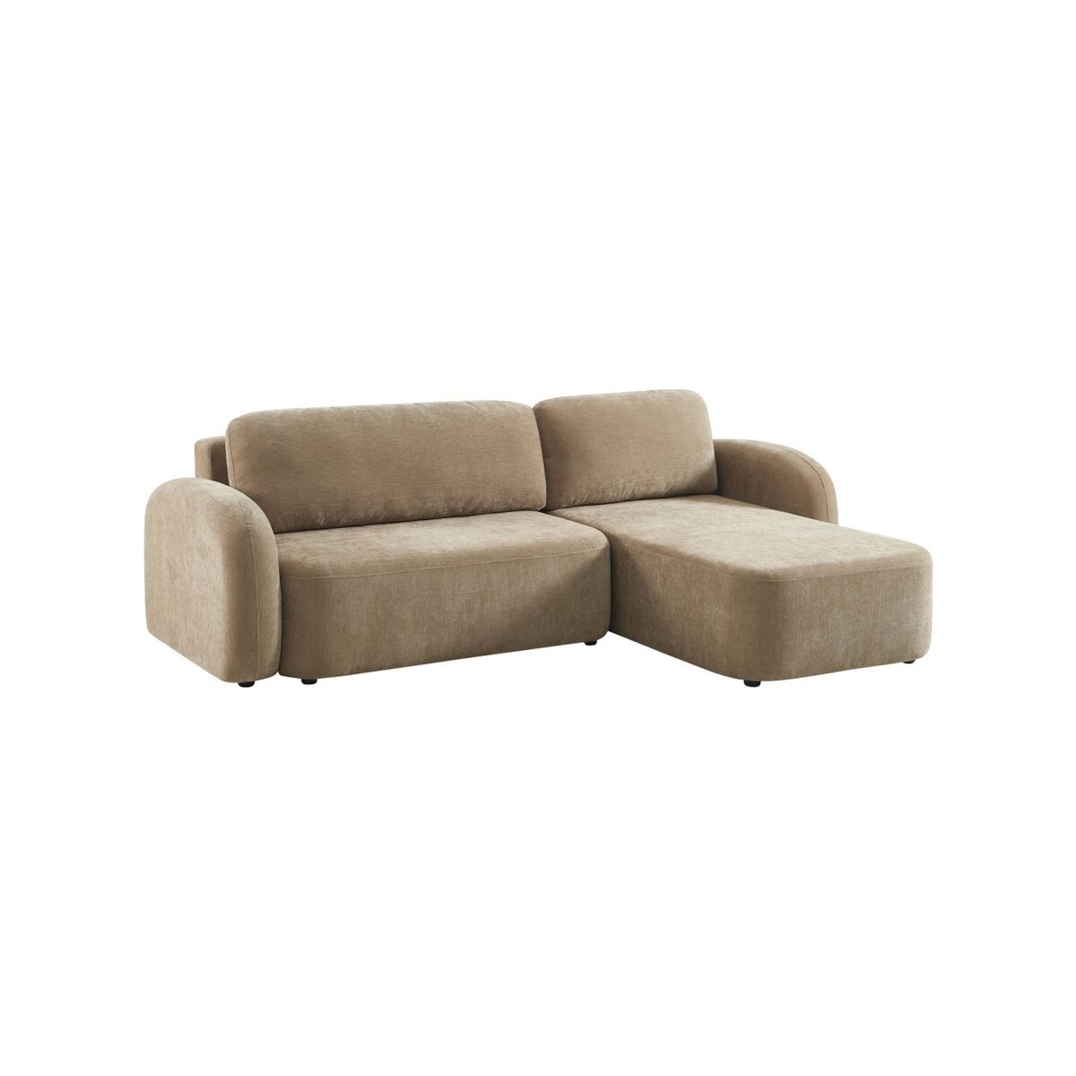 Sofá-cama de canto reversível com chaise longue, cama e baú, 3 lugares, nouma, taupe, 251x170x84 cm