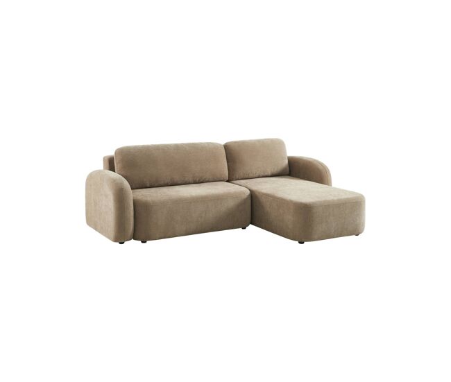 Sofá-cama de canto reversível com chaise longue, cama e baú, 3 lugares, nouma, taupe, 251x170x84 cm