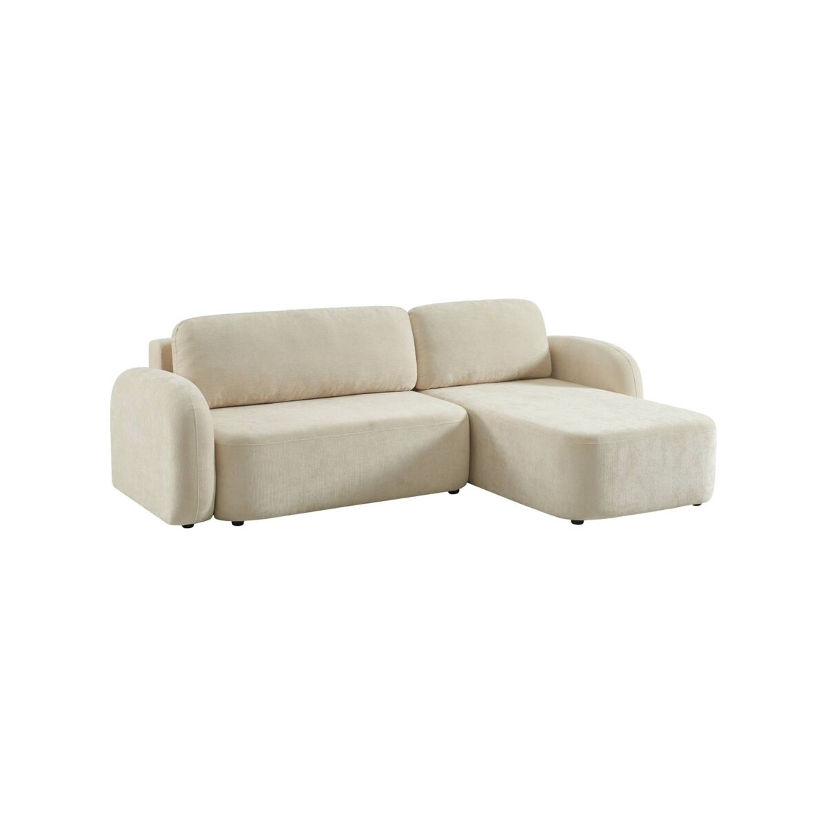 Sofá-cama de canto reversível com chaise longue, cama e baú, 3 lugares, nouma, blanc sujo, 251x170x84 cm