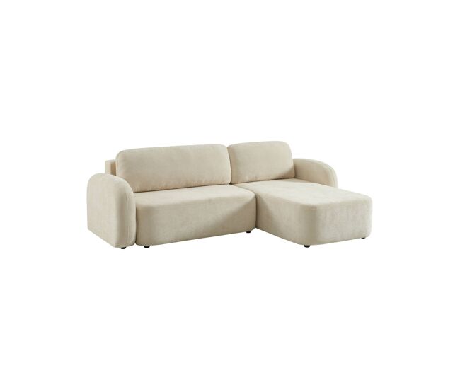 Sofá-cama de canto reversível com chaise longue, cama e baú, 3 lugares, nouma, blanc sujo, 251x170x84 cm