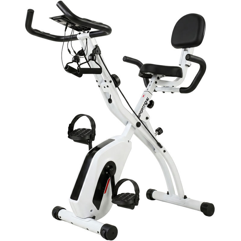 Sportnow bicicleta estática dobrável 3 em 1 com encosto e 8 níveis de resistência magnética ajustável bluetooth ecrã lcd volante bandas sensor de pulso suporte para téléphone blanc