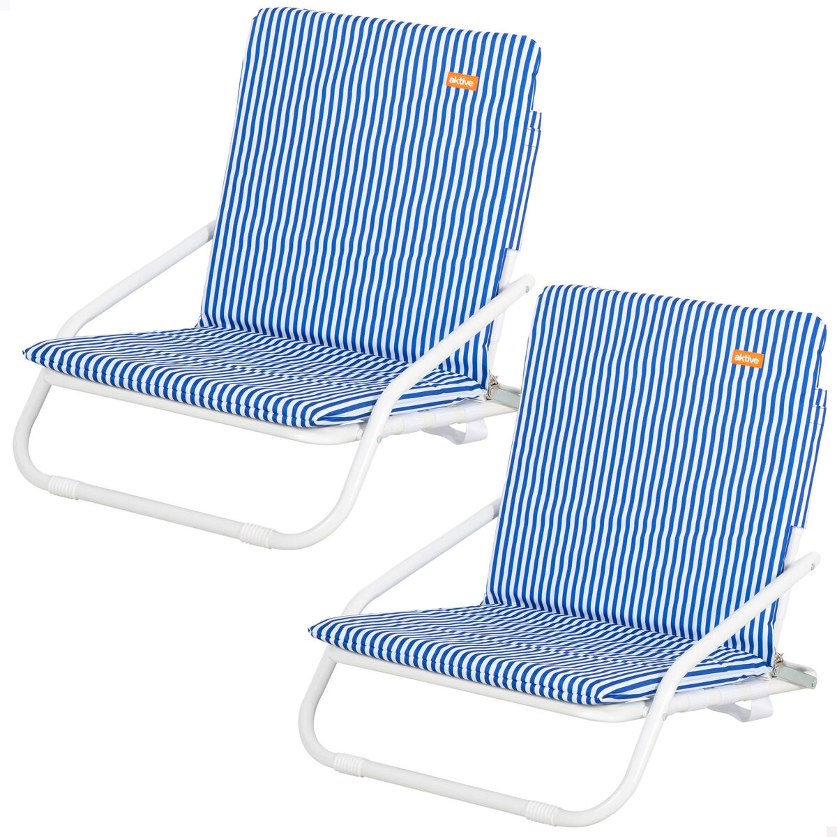 Aktive pack 2 cadeiras  praia baixas 46x60x50 cm com listras náuticas e bolso no encosto