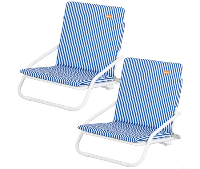 Aktive pack 2 cadeiras praia baixas 46x60x50 cm com listras náuticas e bolso no encosto