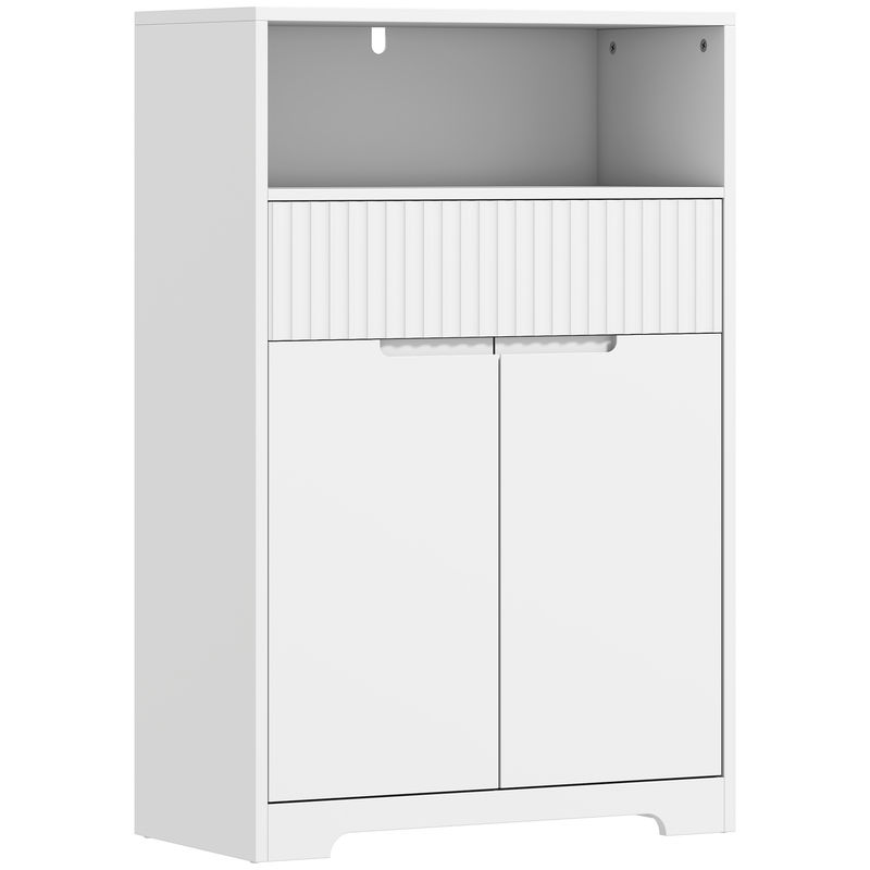 Homcom armário estreito para casa de banho com gaveta canelada, étagère aberta, 2 portas e étagère ajustável, 60x30x91,5 cm, blanc