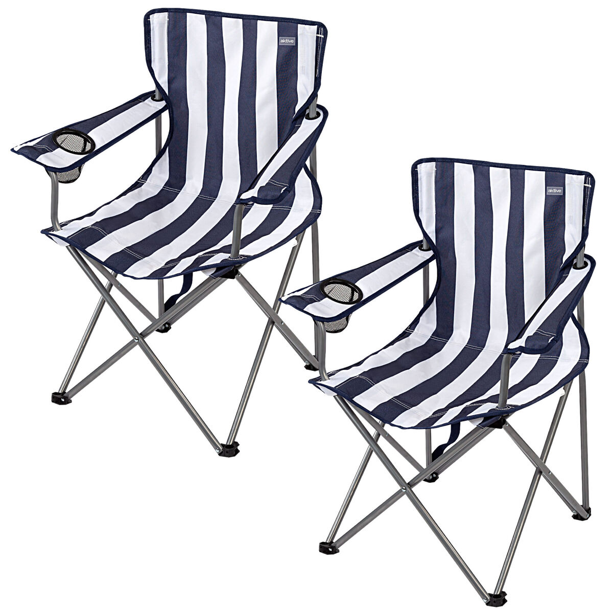 Aktive conjunto de 2 cadeiras altas de camping listradas, 45x47x82 cm
