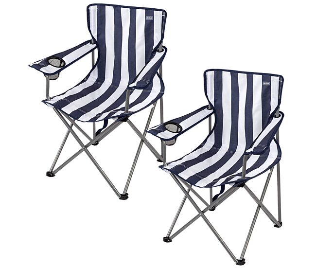 Aktive conjunto de 2 cadeiras altas de camping listradas, 45x47x82 cm