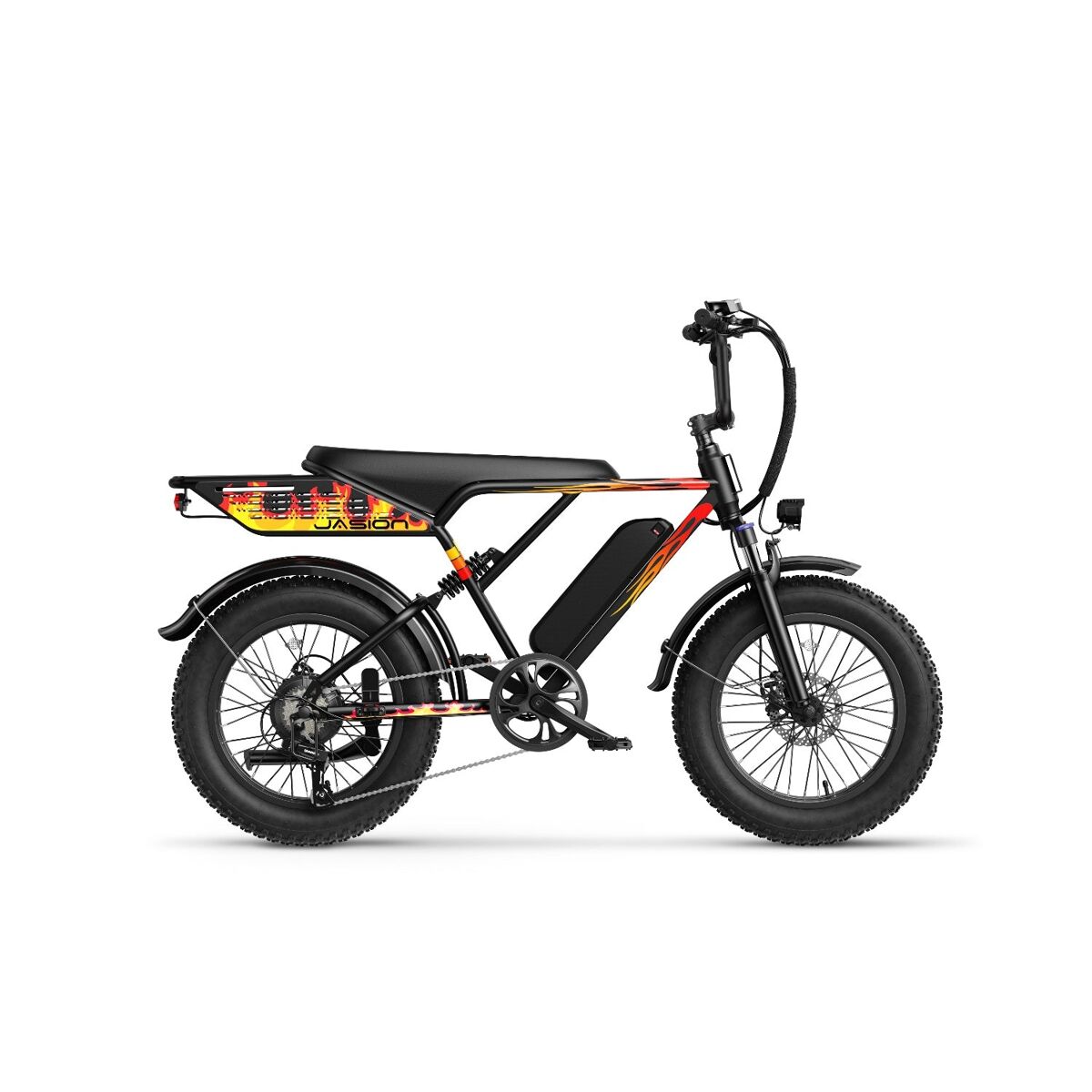 Bicicleta électrique jasion retrovolt - 48v12.5ah pneus de 20 polegadas travões mecânicos - noir flamejante