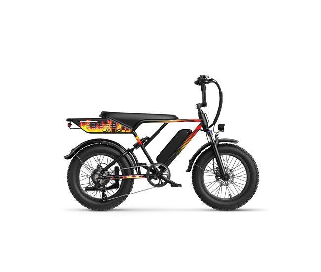Bicicleta électrique jasion retrovolt - 48v12.5ah pneus de 20 polegadas travões mecânicos - noir flamejante