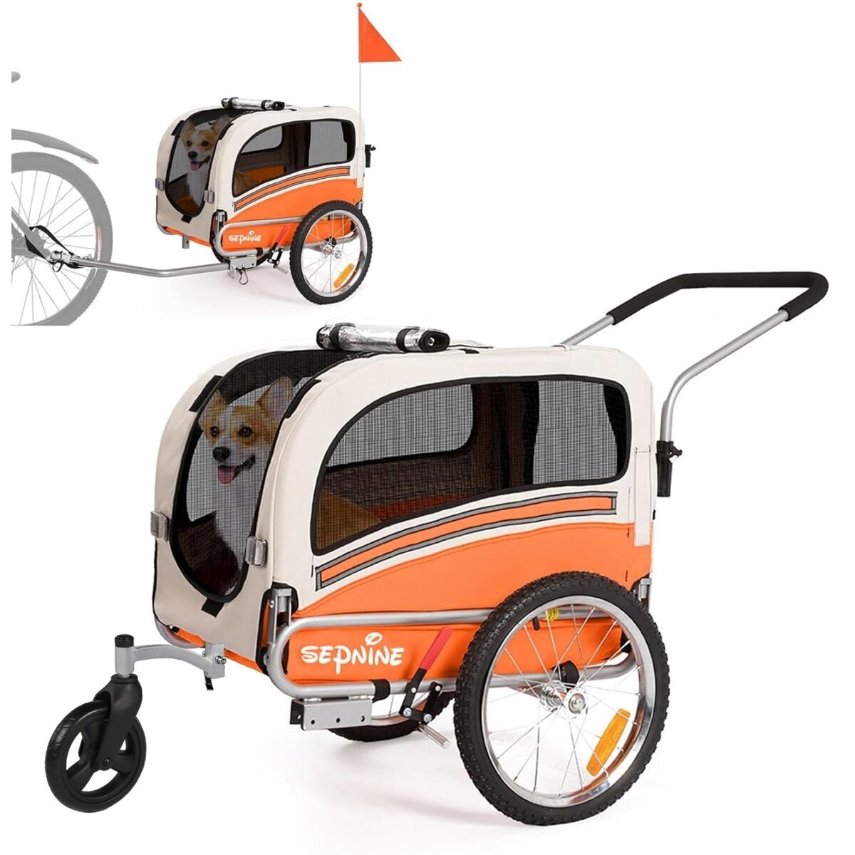 Carrinho pet trailer sepnine 20303b dobrável  30kg, rodas 40cm - orange