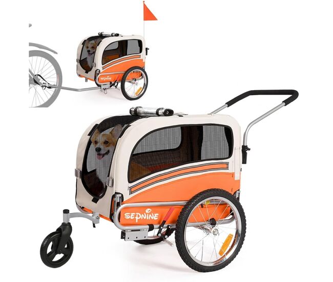 Carrinho pet trailer sepnine 20303b dobrável 30kg, rodas 40cm - orange