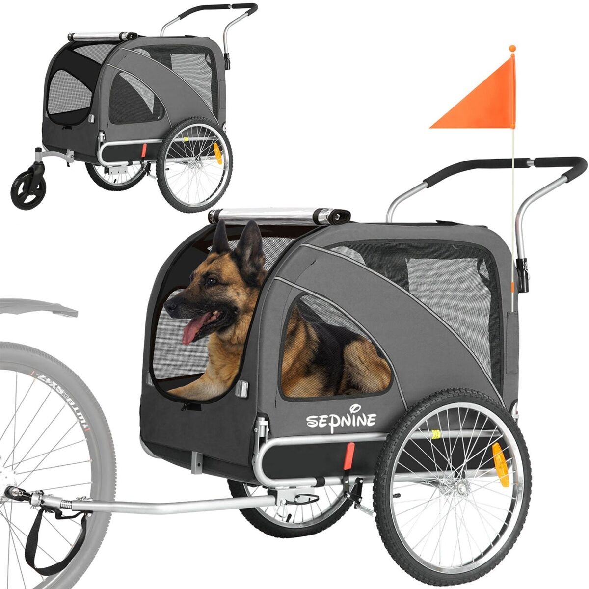 Trailer pet sepnine 10202b dobrável 40kg à prova d'água 50cm - gris