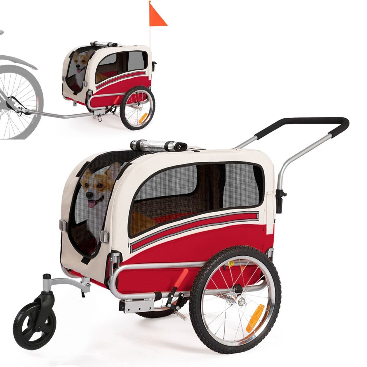 Carrinho pet trailer sepnine 20303b dobrável  30kg, rodas 40cm - rouge