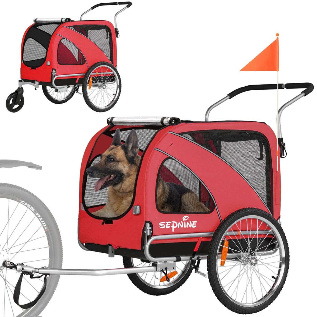 Trailer pet sepnine 10202b dobrável 40kg à prova d'água 50cm - vermelho