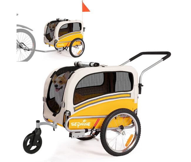 Carrinho pet trailer sepnine 20303b dobrável 30kg, rodas 40cm - amarelo