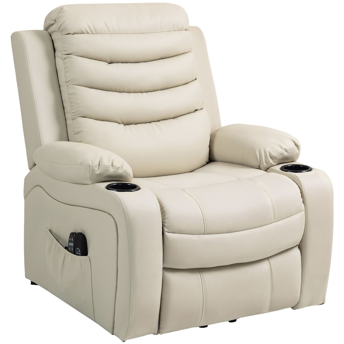 Poltrona électrique reclinável com massagem vibratória e aquecimento, porta usb, controle remoto, cor creme.