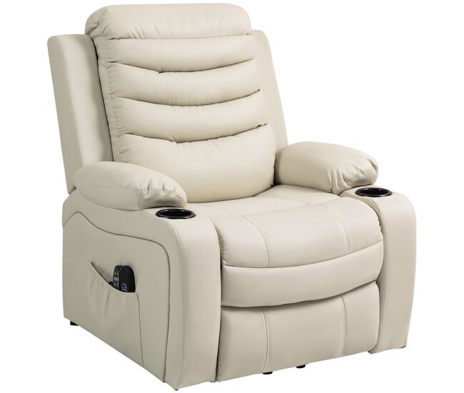 Poltrona électrique reclinável com massagem vibratória e aquecimento, porta usb, controle remoto, cor creme.