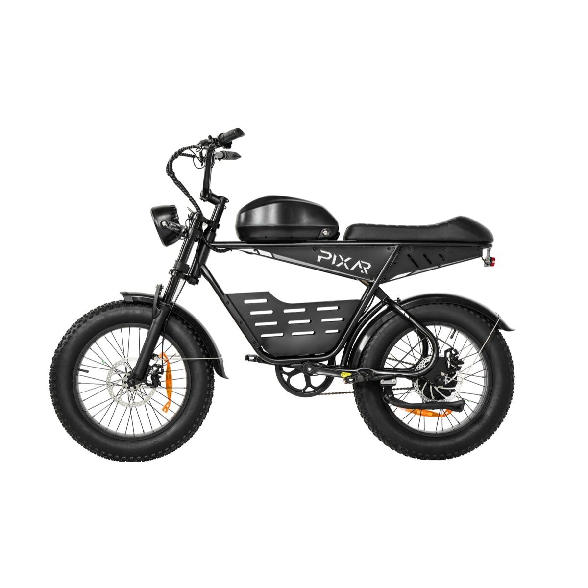 Pixar super v 48v 15.6ah 20x4 bicicleta elétrica preta freio a disco