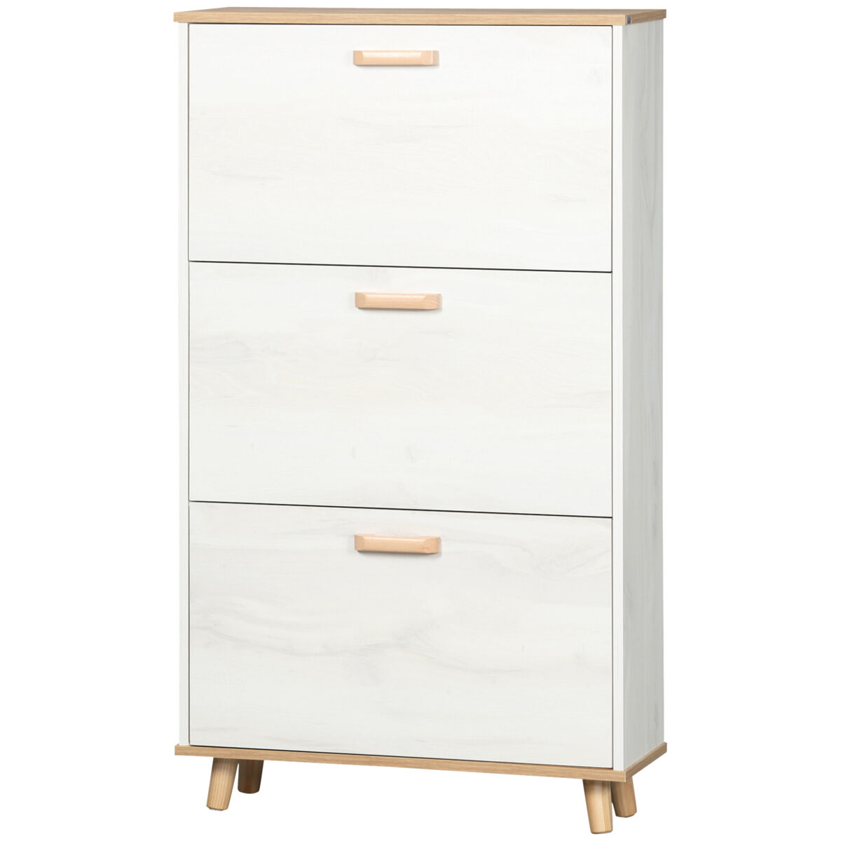 Sapateira moderna com 3 gavetas basculantes para 12 pares de sapatos para hall de entrada, 70x23,5x122 cm, blanche