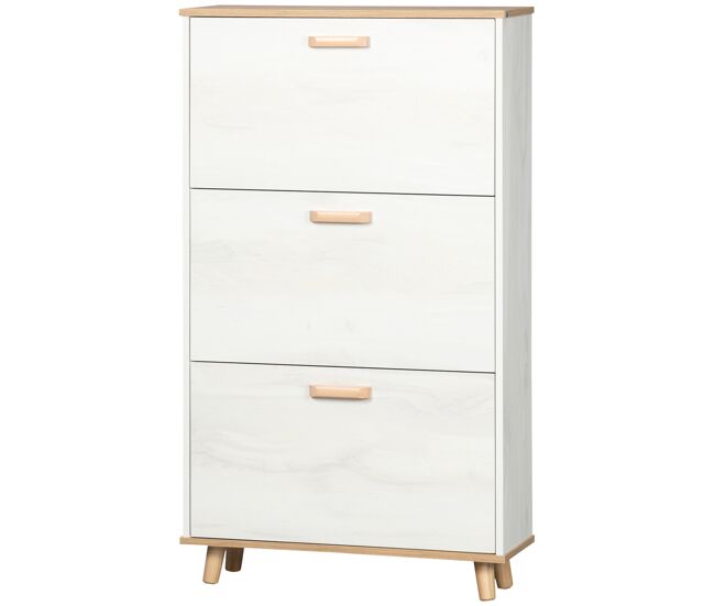 Sapateira moderna com 3 gavetas basculantes para 12 pares de sapatos para hall de entrada, 70x23,5x122 cm, blanche