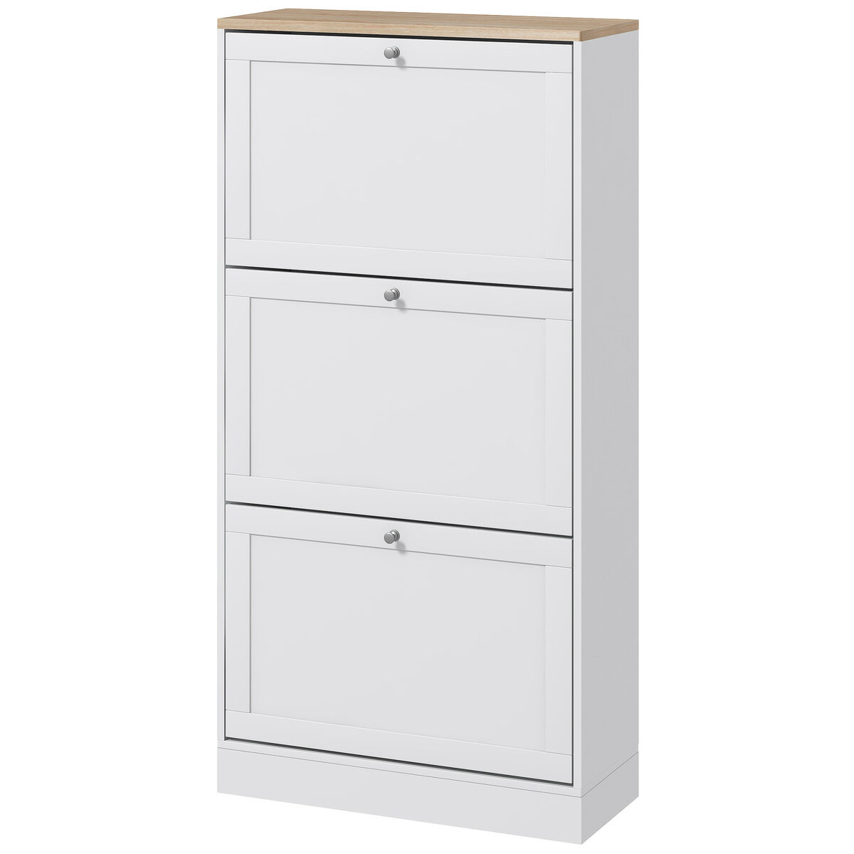 Sapateira moderna com 3 gavetas basculantes e étagères ajustáveis para 18 pares de sapatos, 60x23,5x115 cm, blanche