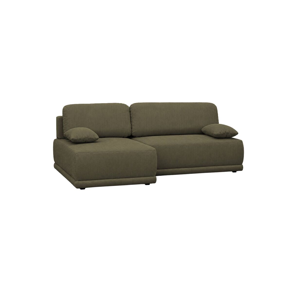 Sofá-cama de canto esquerdo em veludo canelado com baú, 3 lugares, nelson, verde caqui, 218x140x81 cm