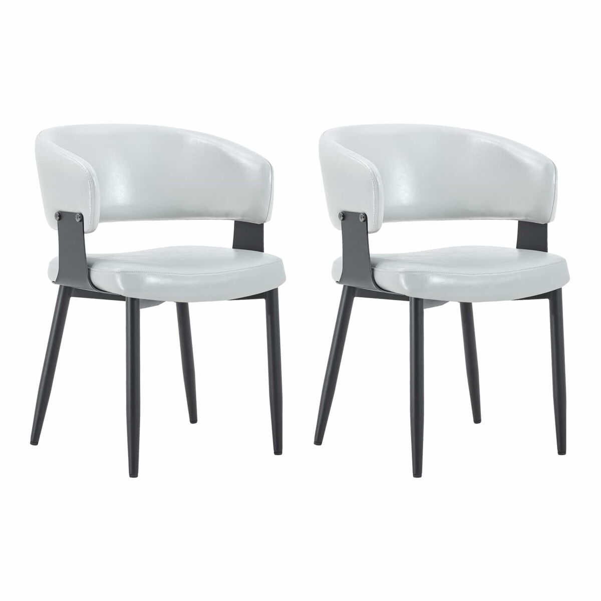 Cadeiras de jantar (2 unidades) – estilo mid century modern, cadeiras retro em pele sintética com braços curvos e encosto estampado – cinzento