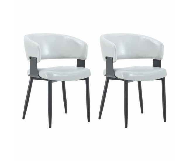 Cadeiras de jantar (2 unidades) – estilo mid century modern, cadeiras retro em pele sintética com braços curvos e encosto estampado – cinzento