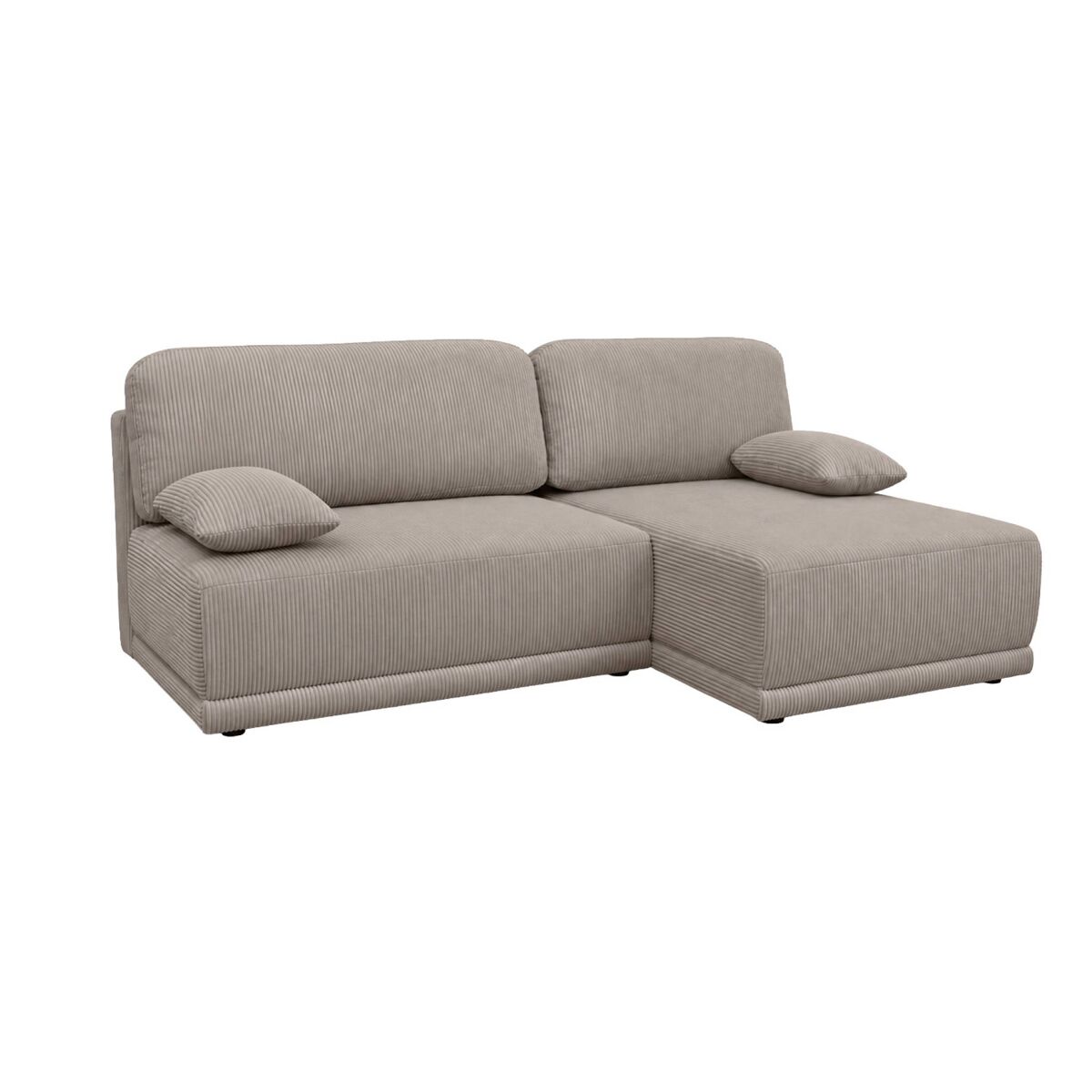 Sofá-cama de canto direito em veludo canelado com baú, 3 lugares, nelson, taupe, 218x140x81 cm