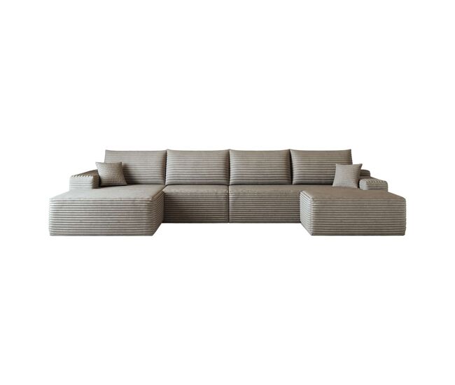 Sofá modular de canto de 340 cm - 4 lugares, chaise longue em l, assento profundo, sem montagem - camel
