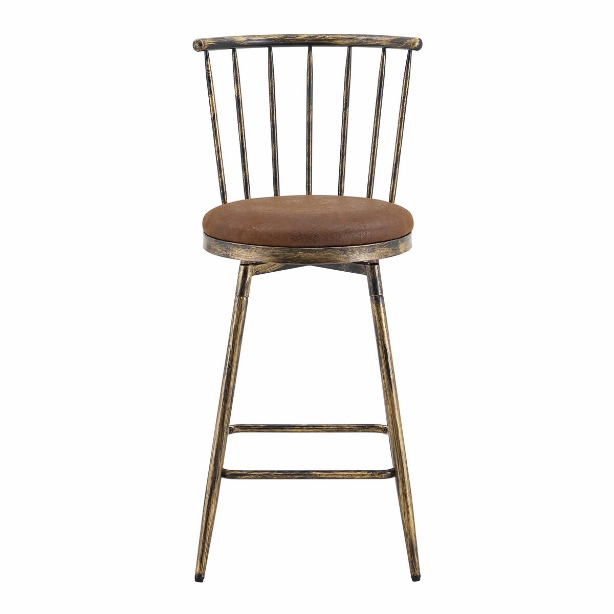 Banco de bar windsor de 39 cm - assento almofadado, estilo industrial vintage, estrutura metálica para cozinha e bar - castanho