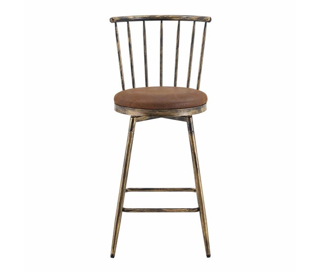 Banco de bar windsor de 39 cm - assento almofadado, estilo industrial vintage, estrutura metálica para cozinha e bar - castanho