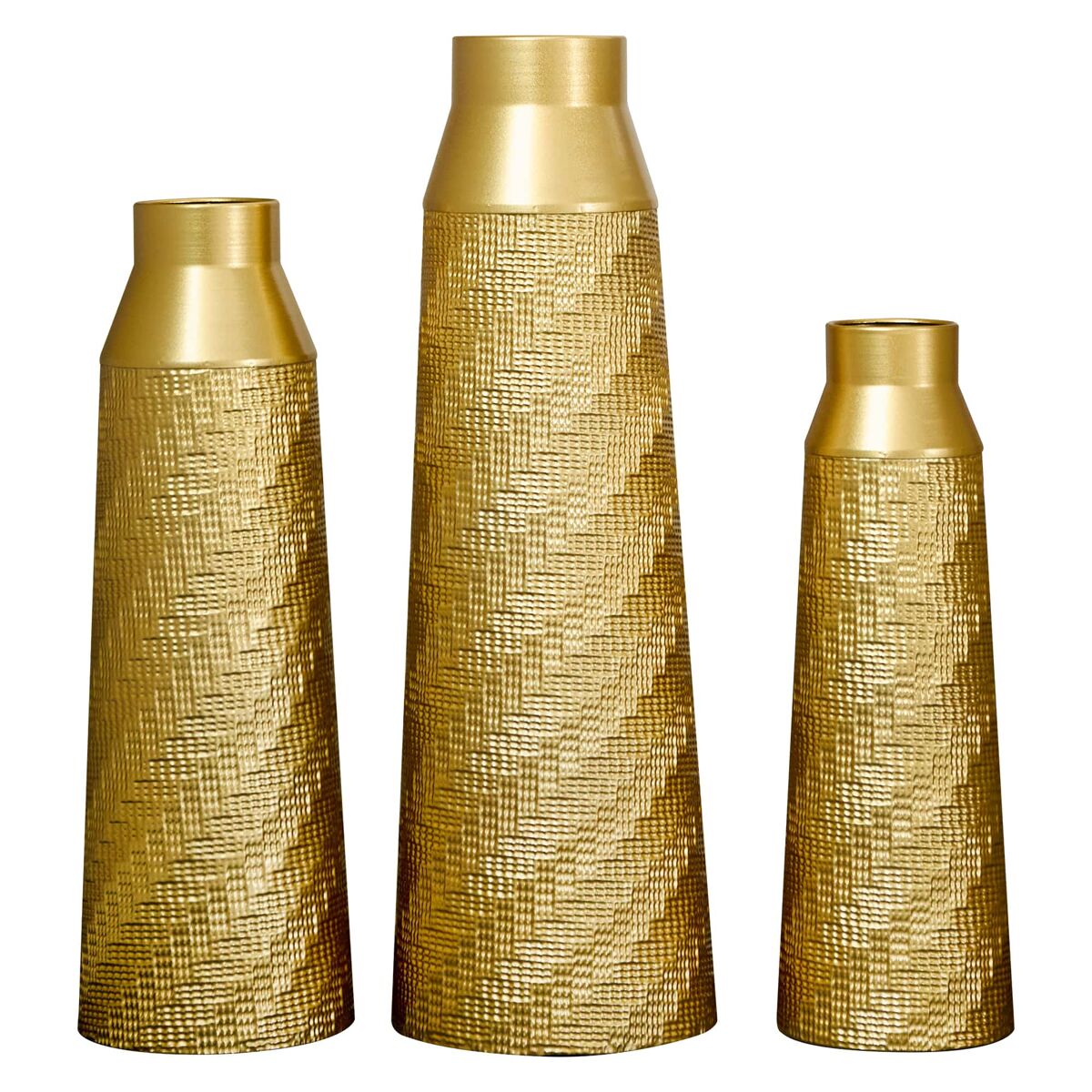 Vasos de chão metálicos, conjunto de 3 peças + tamanho grande - design texturado, parcialmente trabalhados à mão, decorativos para a sala de estar e o