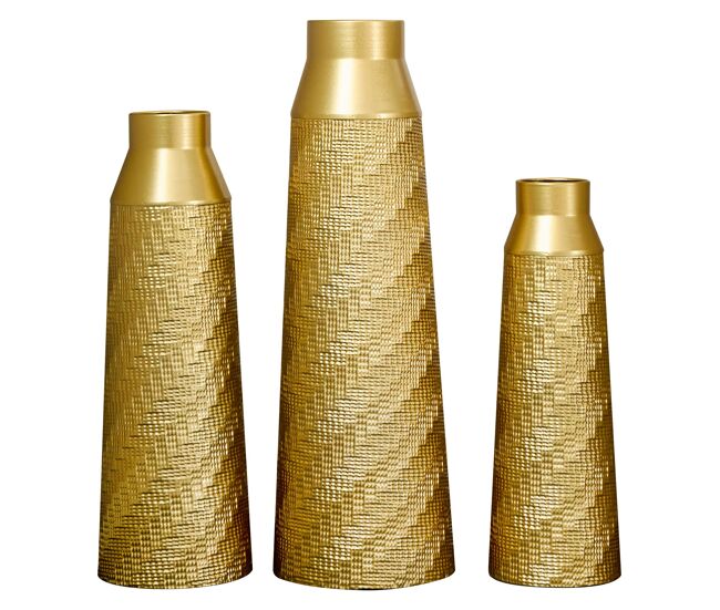 Vasos de chão metálicos, conjunto de 3 peças + tamanho grande - design texturado, parcialmente trabalhados à mão, decorativos para a sala de estar e o