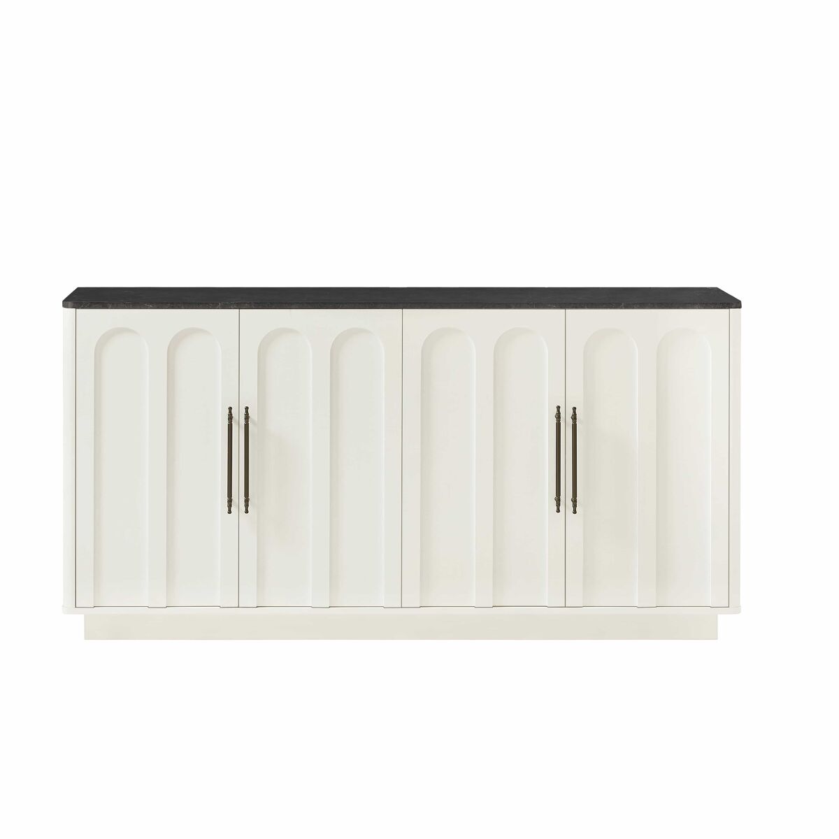 Aparador de 160 cm - frente arqueada, 4 portas, dobradiças com fecho suave, sistema anti-tombamento, armário de arrumação para sala de estar e sala de