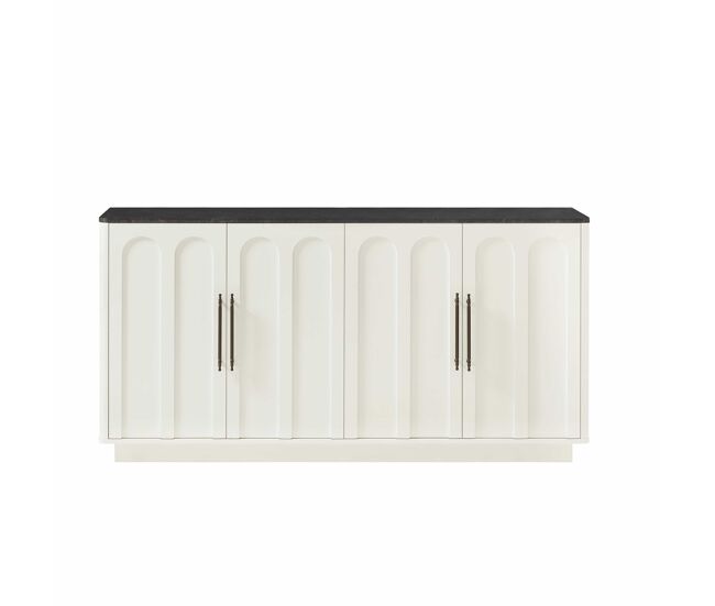 Aparador de 160 cm - frente arqueada, 4 portas, dobradiças com fecho suave, sistema anti-tombamento, armário de arrumação para sala de estar e sala de